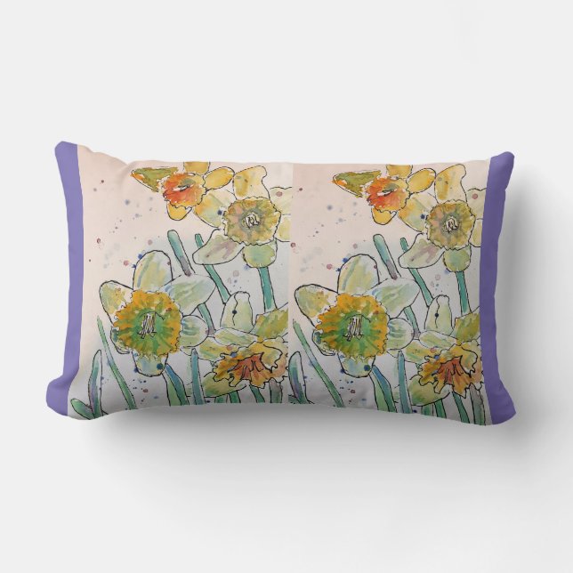 Yellow Daffodil Watercolour Flower floral Cushion (Front)