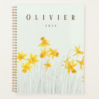 yellow daffodil watercolour painting planner