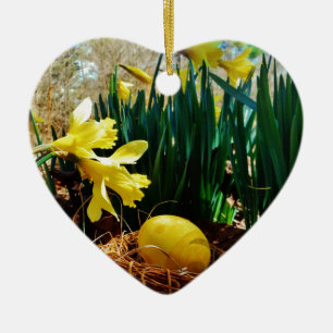 Yellow Daffodils and a Yellow Easter egg Ceramic Tree Decoration
