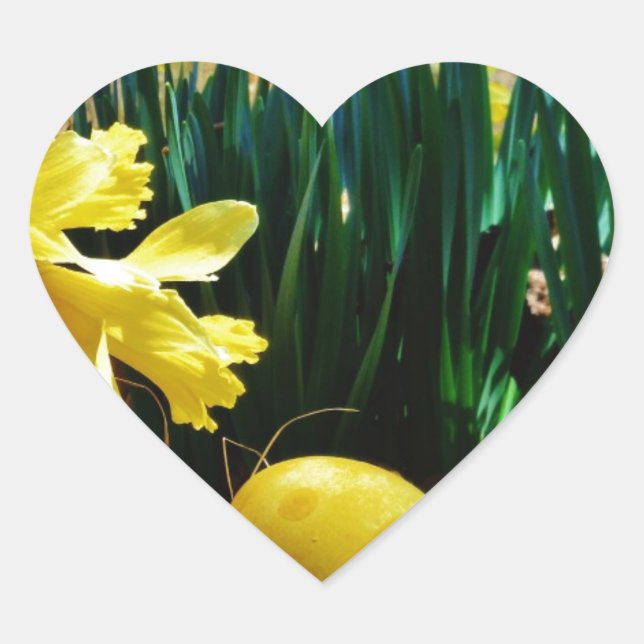 Yellow Daffodils and a Yellow Easter egg Heart Sticker (Front)