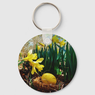 Yellow Daffodils and a Yellow Easter egg Key Ring