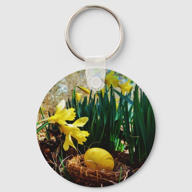 Yellow Daffodils and a Yellow Easter egg Key Ring (Front)