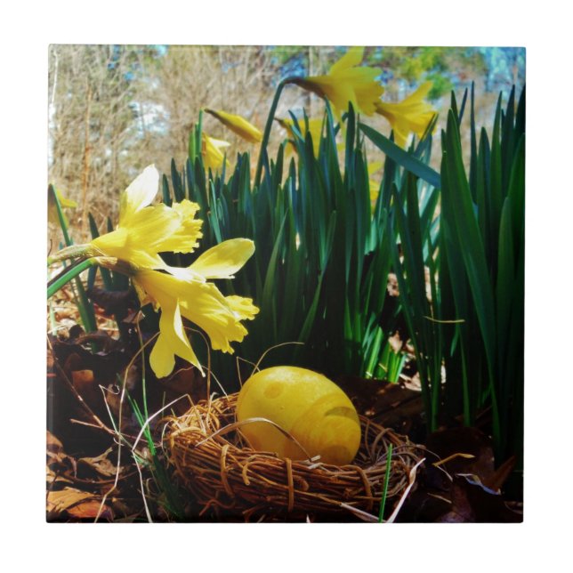 Yellow Daffodils and a Yellow Easter egg Tile (Front)