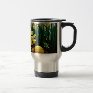 Yellow Daffodils and a Yellow Easter egg Travel Mug