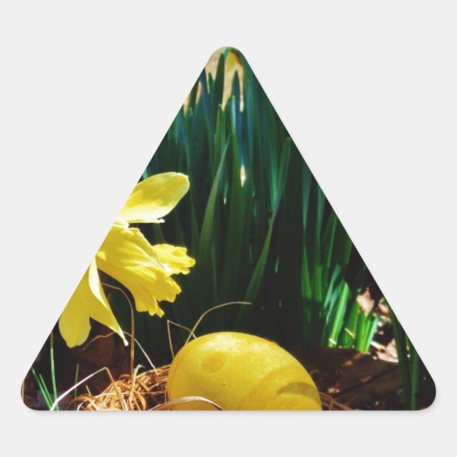 Yellow Daffodils and a Yellow Easter egg Triangle Sticker (Front)