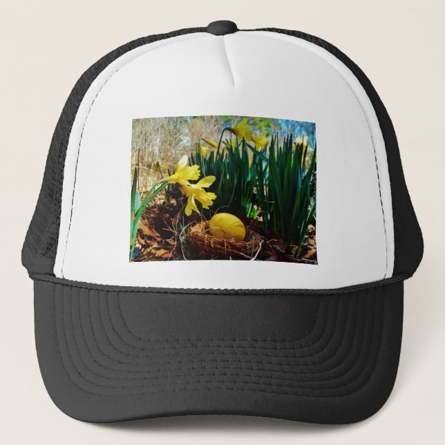 Yellow Daffodils and a Yellow Easter egg Trucker Hat (Front)