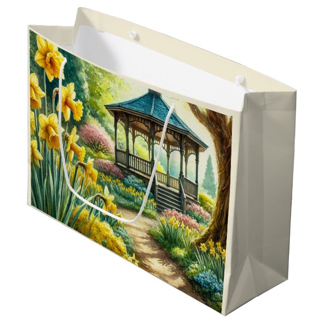 Yellow Daffodils and Gazebo Floral Gift Bag (Front Angled)