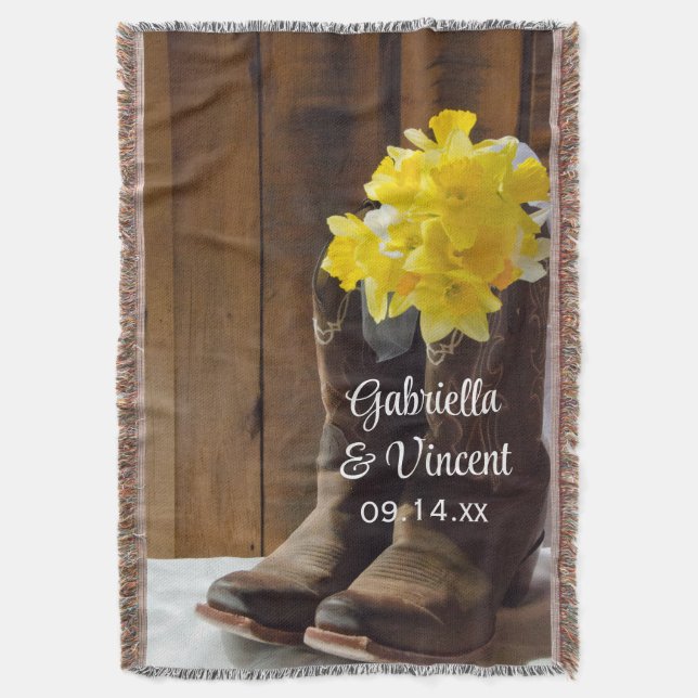 Yellow Daffodils Country Western Wedding Keepsake Throw Blanket (Front Vertical)
