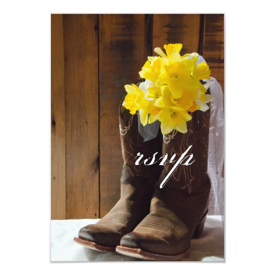 Yellow Daffodils Cowboy Boots Country Wedding RSVP Card