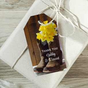 Yellow Daffodils Cowboy Boots Wedding Favour Tag