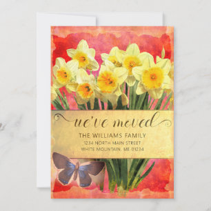 Yellow Daffodils Floral Butterfly Coral Moving Announcement