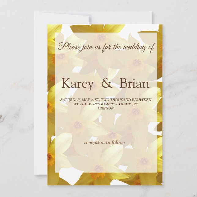 Yellow daffodils  Floral Wedding Card (Front)