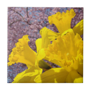 Yellow Daffodils Flower Tile Art Keepsakes boxes