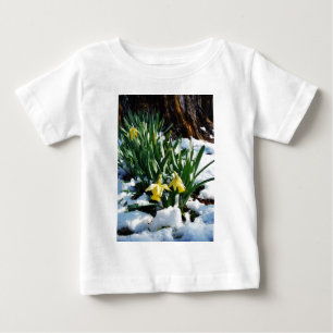 Yellow Daffodils flowers in the snow Baby T-Shirt