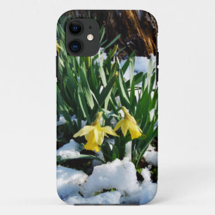 Yellow Daffodils flowers in the snow iPhone 11 Case