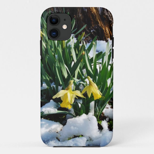 Yellow Daffodils flowers in the snow Case-Mate iPhone Case (Back)