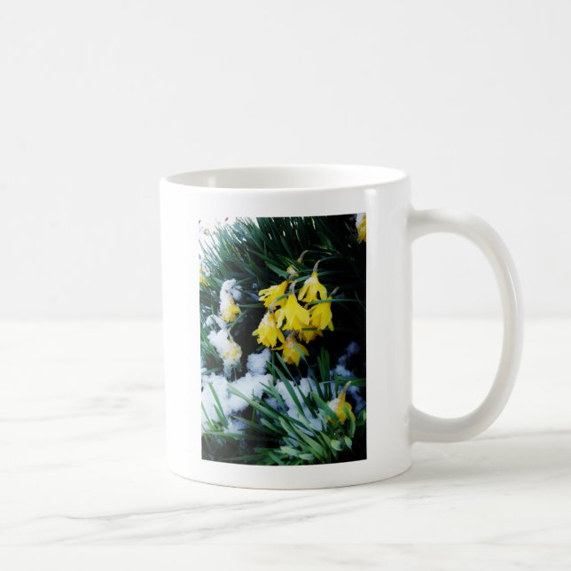 Yellow Daffodils flowers in the snow Coffee Mug (Right)