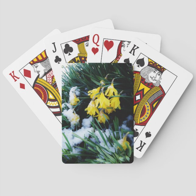 Yellow Daffodils flowers in the snow Playing Cards (Back)
