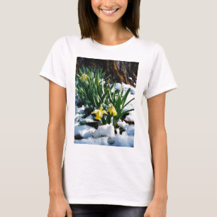 Yellow Daffodils flowers in the snow T-Shirt