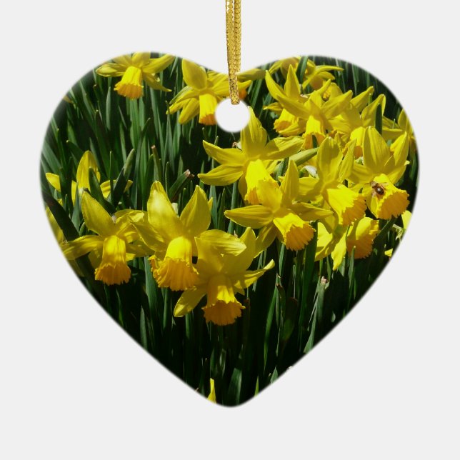 Yellow Daffodils I Cheery Spring Flowers Ceramic Tree Decoration (Front)