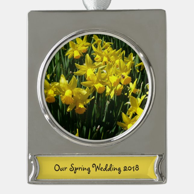 Yellow Daffodils I Cheery Spring Flowers Silver Plated Banner Ornament (Front)