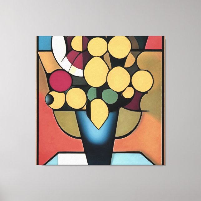 Yellow Daffodils In A Blue Vase Geometric Style Ar Canvas Print (Front)