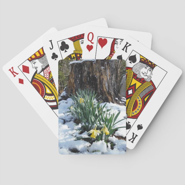 Yellow Daffodils in the snow Playing Cards (Back)