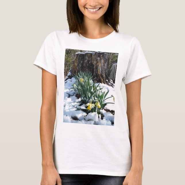 Yellow Daffodils in the snow T-Shirt (Front)