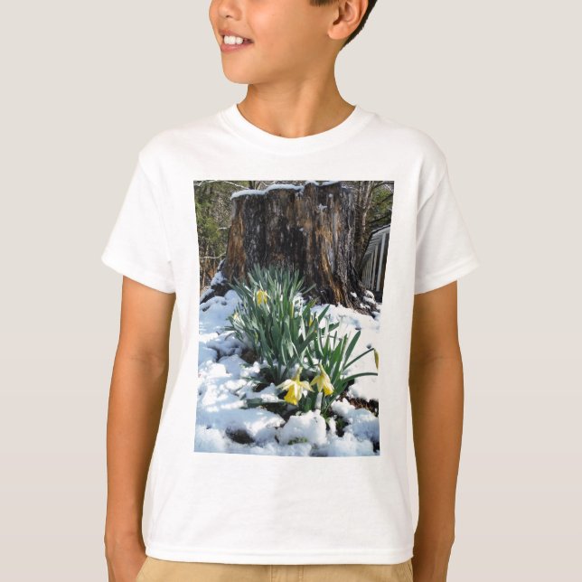 Yellow Daffodils in the snow T-Shirt (Front)