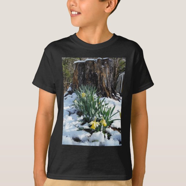 Yellow Daffodils in the snow T-Shirt (Front)
