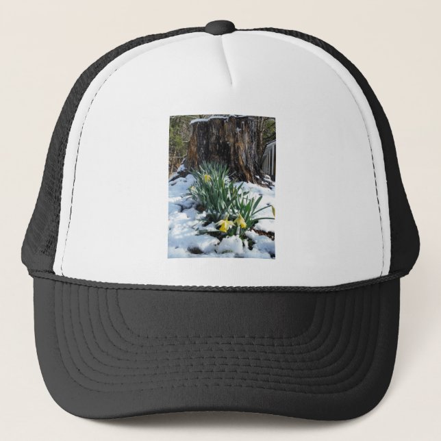 Yellow Daffodils in the snow Trucker Hat (Front)