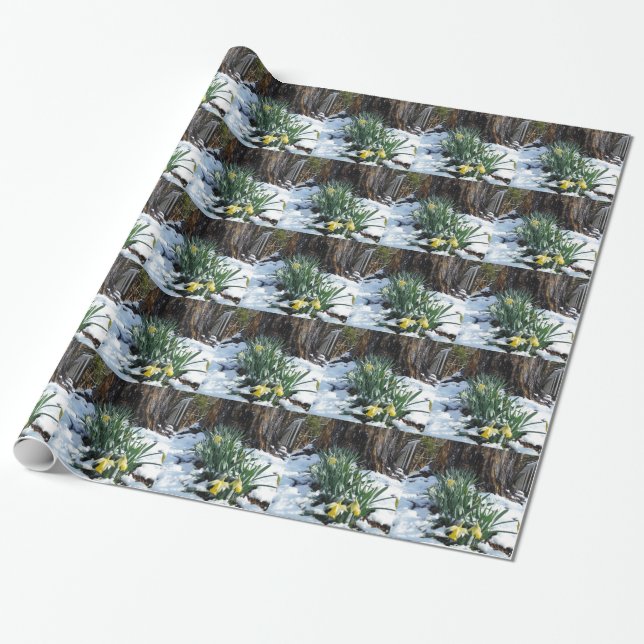 Yellow Daffodils in the snow Wrapping Paper (Unrolled)