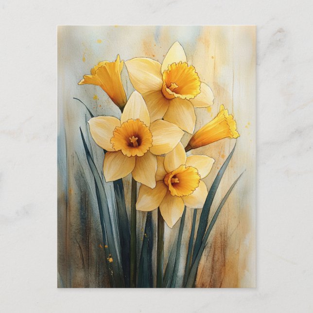 Yellow Daffodils in Watercolor Postcard (Front)
