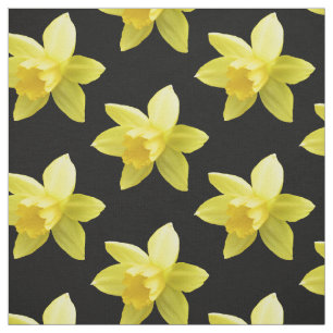 Yellow Daffodils on Black Floral Fabric