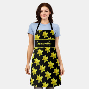 Yellow Daffodils on Black Personalised Apron