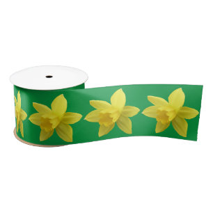 Yellow Daffodils on Green Satin Ribbon