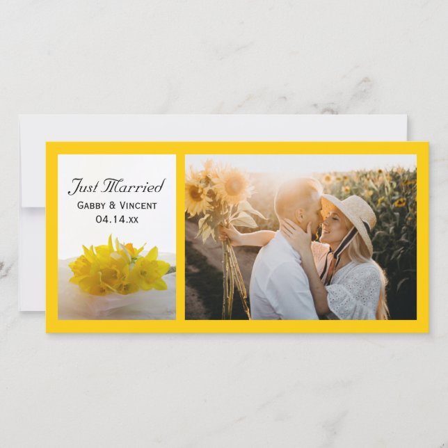 Yellow Daffodils on White Just Married Announcement (Front)