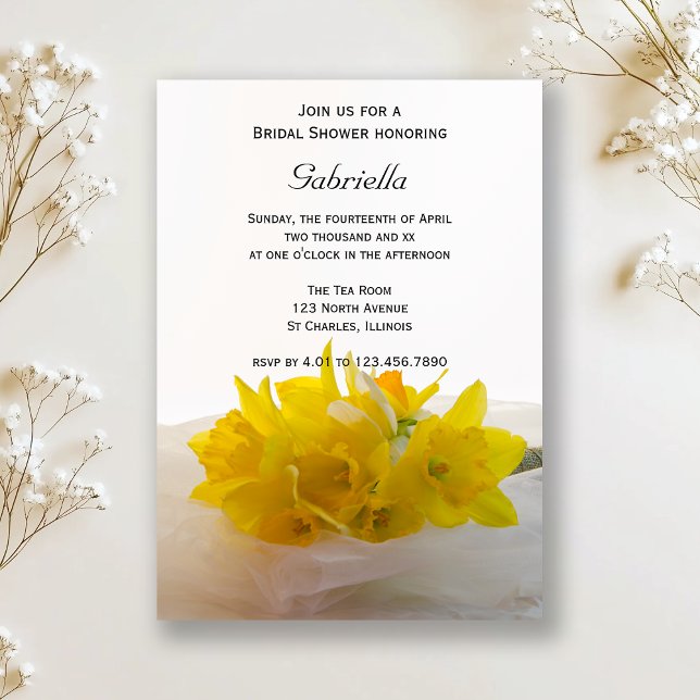 Yellow Daffodils on White Spring Bridal Shower Invitation (Creator Uploaded)