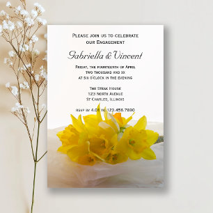 Yellow Daffodils on White Spring Engagement Party Invitation
