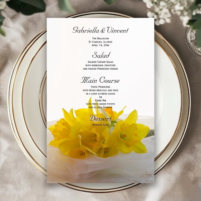 Yellow Daffodils on White Spring Wedding Menu (Creator Uploaded)
