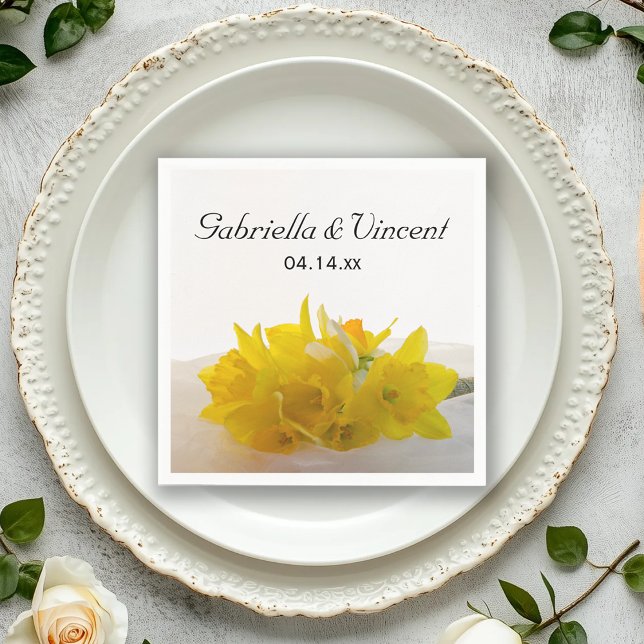 Yellow Daffodils on White Spring Wedding Napkin (Creator Uploaded)