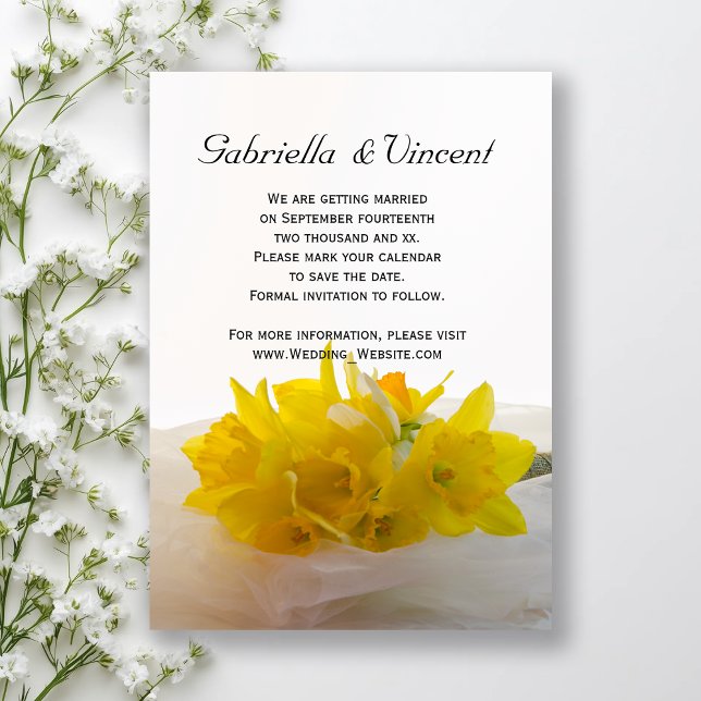 Yellow Daffodils on White Wedding Save the Date Invitation (Creator Uploaded)