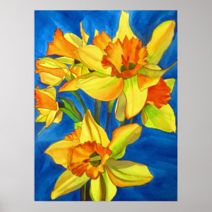 Yellow Daffodils original watercolour flower art Poster