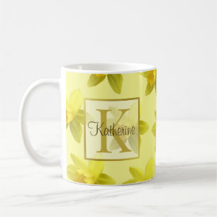 Yellow Daffodils Pattern Monogram Coffee Mug