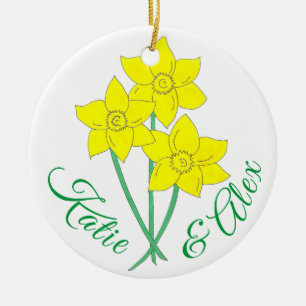 Yellow Daffodils Spring Flowers Bunch Floral Ceramic Tree Decoration