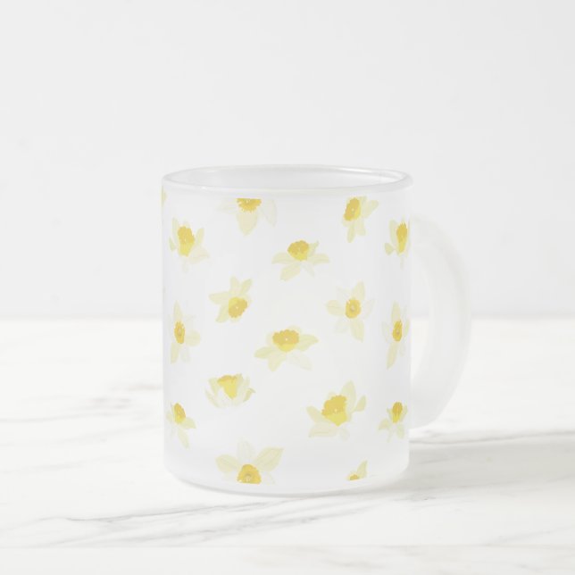 Yellow Daffodils Spring Modern. Frosted Glass Coffee Mug (Front Right)