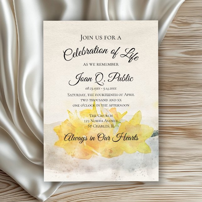 Yellow Daffodils Watercolor Celebration of Life Invitation (Creator Uploaded)