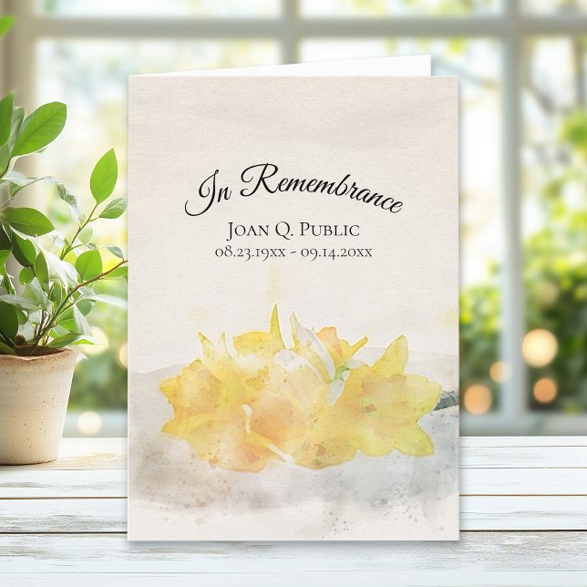 Yellow Daffodils Watercolor Funeral Service Folded Programme (Creator Uploaded)
