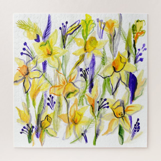 Yellow Daffodils Watercolor Illustration Jigsaw Puzzle (Vertical)
