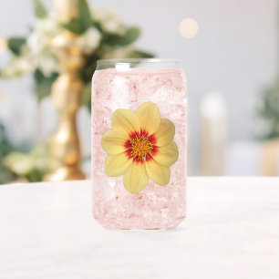 Yellow Dahlia Bloom Floral Can Glass